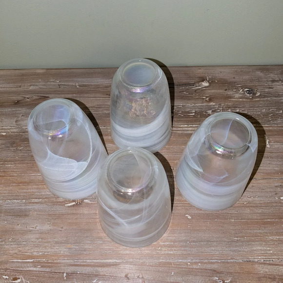 Set of 4 Artistic Accents White Opal Iridescent Swirl Hand Blown Tumblers - Picture 6 of 7
